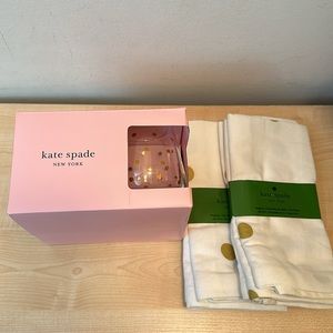 Kate Spade Larabee Dot Gold Stemless Glasses & Scatter Dot Cloth Napkins Bundle